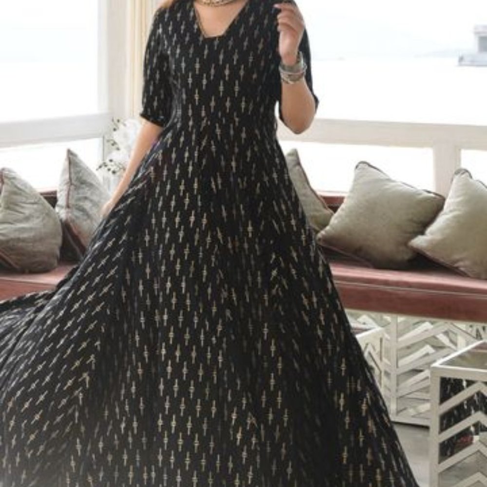 Black Cotton Traditional Indian Dress XS